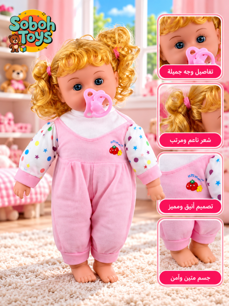 دمية بيبي مع لهاية ولباس وردي